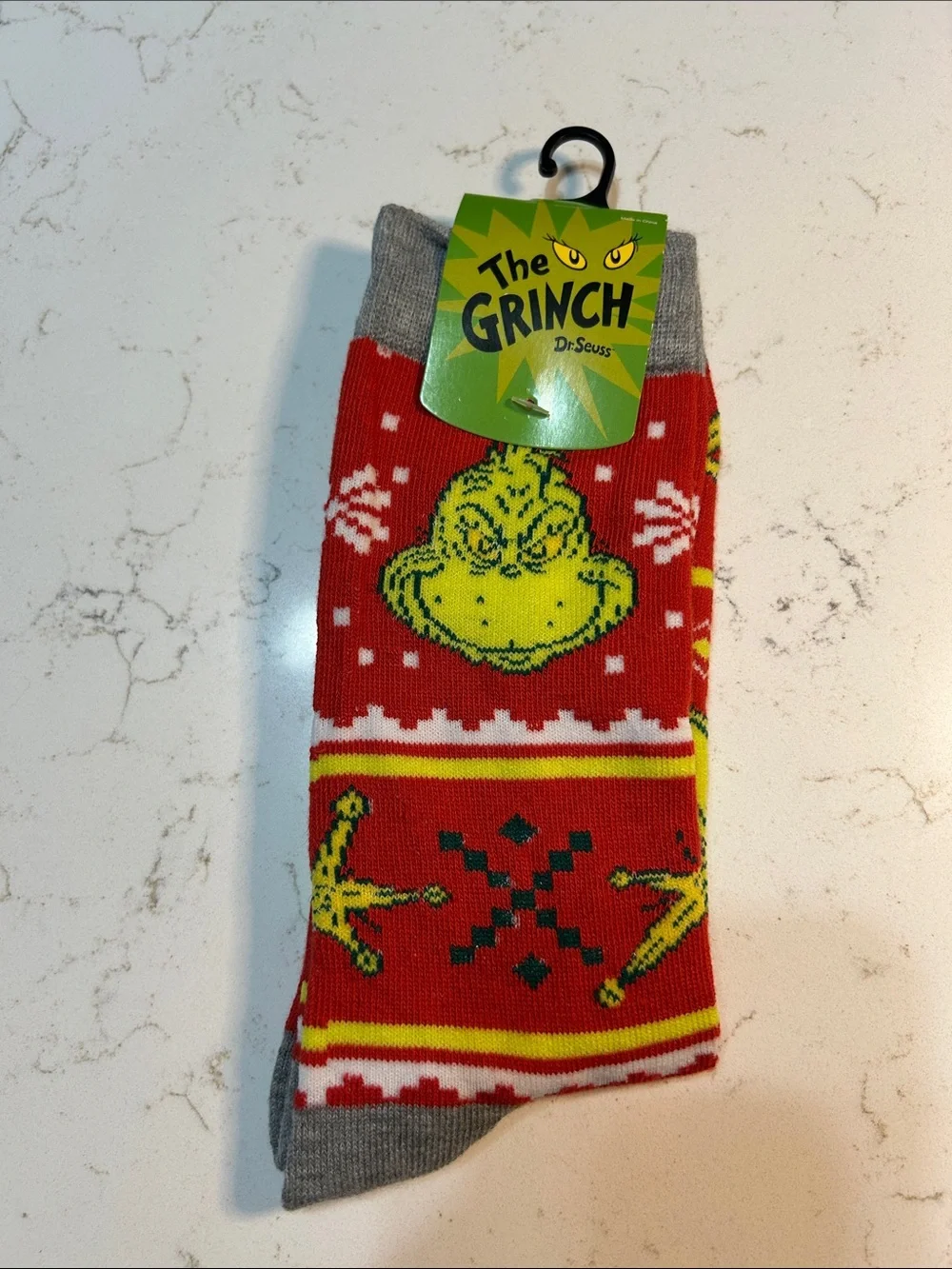 Dr. Seuss The Grinch Red, Yellow & Gray Men’s Crew Socks